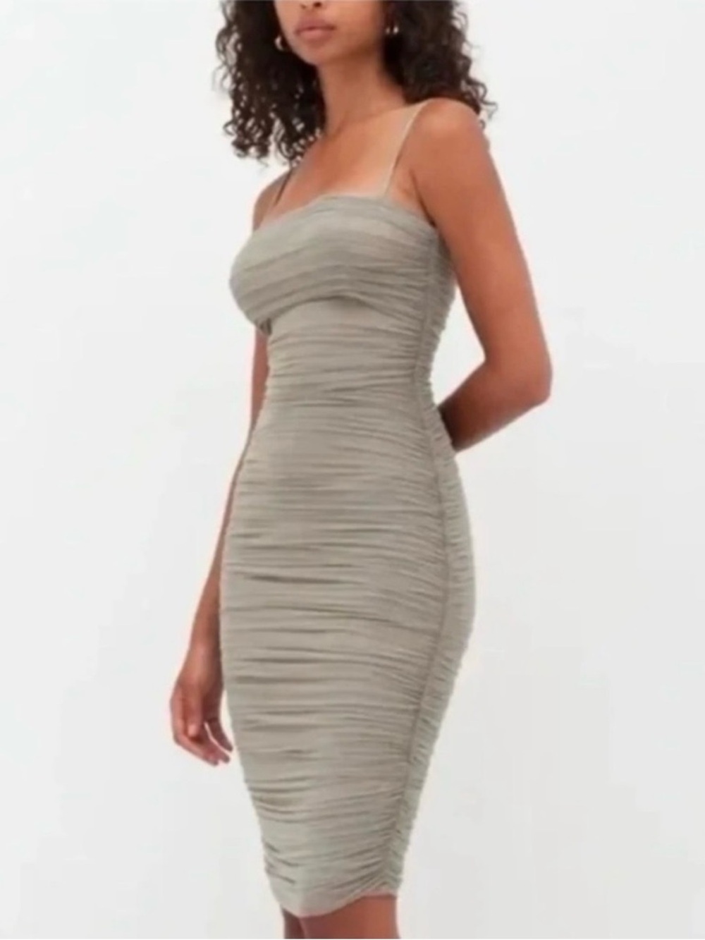 Aritzia Babaton Fabian Luxor Dress Basil Sage Green Ruched Midi Size 8